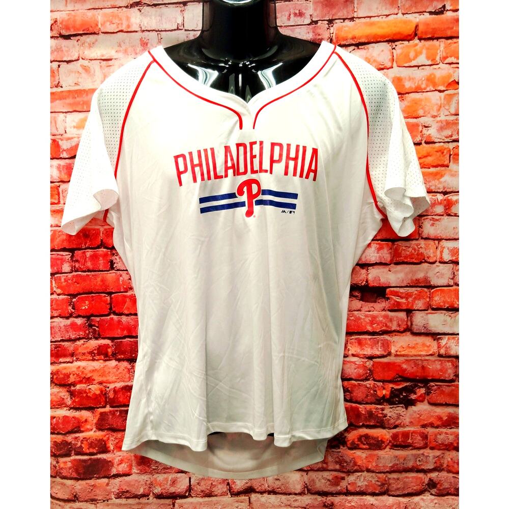 Philadelphia Phillies Shirt Women's 2XL White Play Calling Raglan MLB Baseball